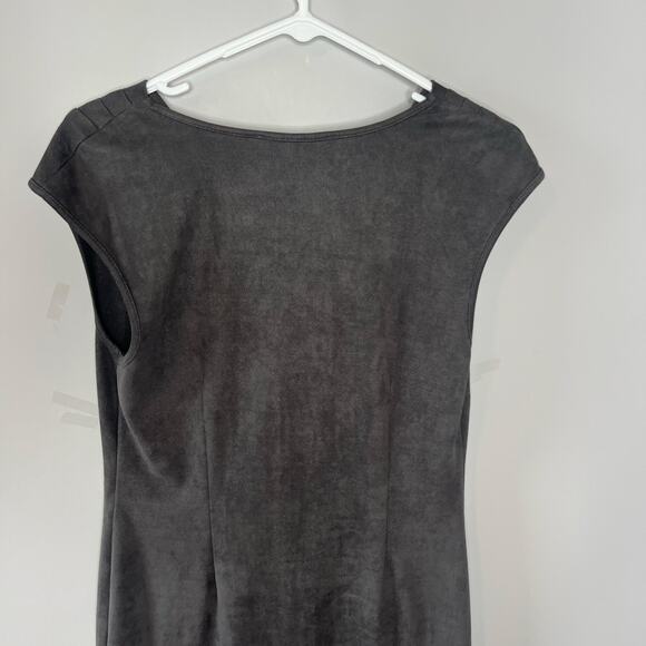 Saks Fifth Avenue Faux Suede Studded Hem Draped Neck Sleeveless Dress Gray 6 - Picture 7 of 13